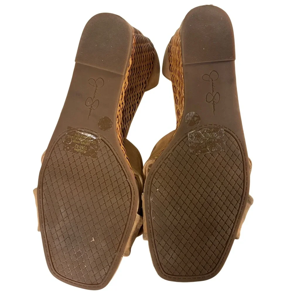 Jessica Simpson Delirah Tan Suede Woven Wicker Wedge Sandal Bow Ankle Strap 10M